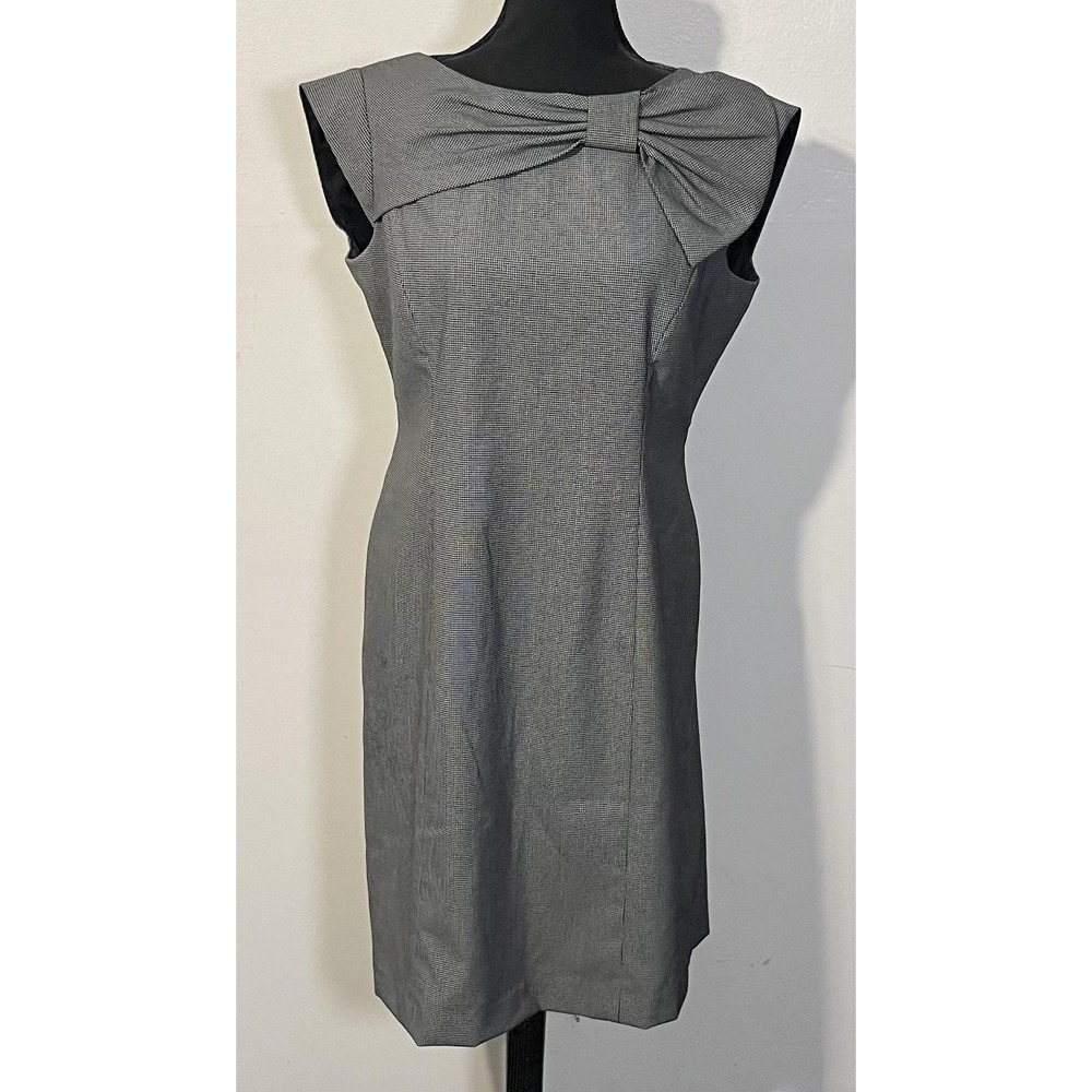 Tahari Arthur S. Levine Dress Womens 8P‎ Petite Gray Bow Sheath Knee Length Work